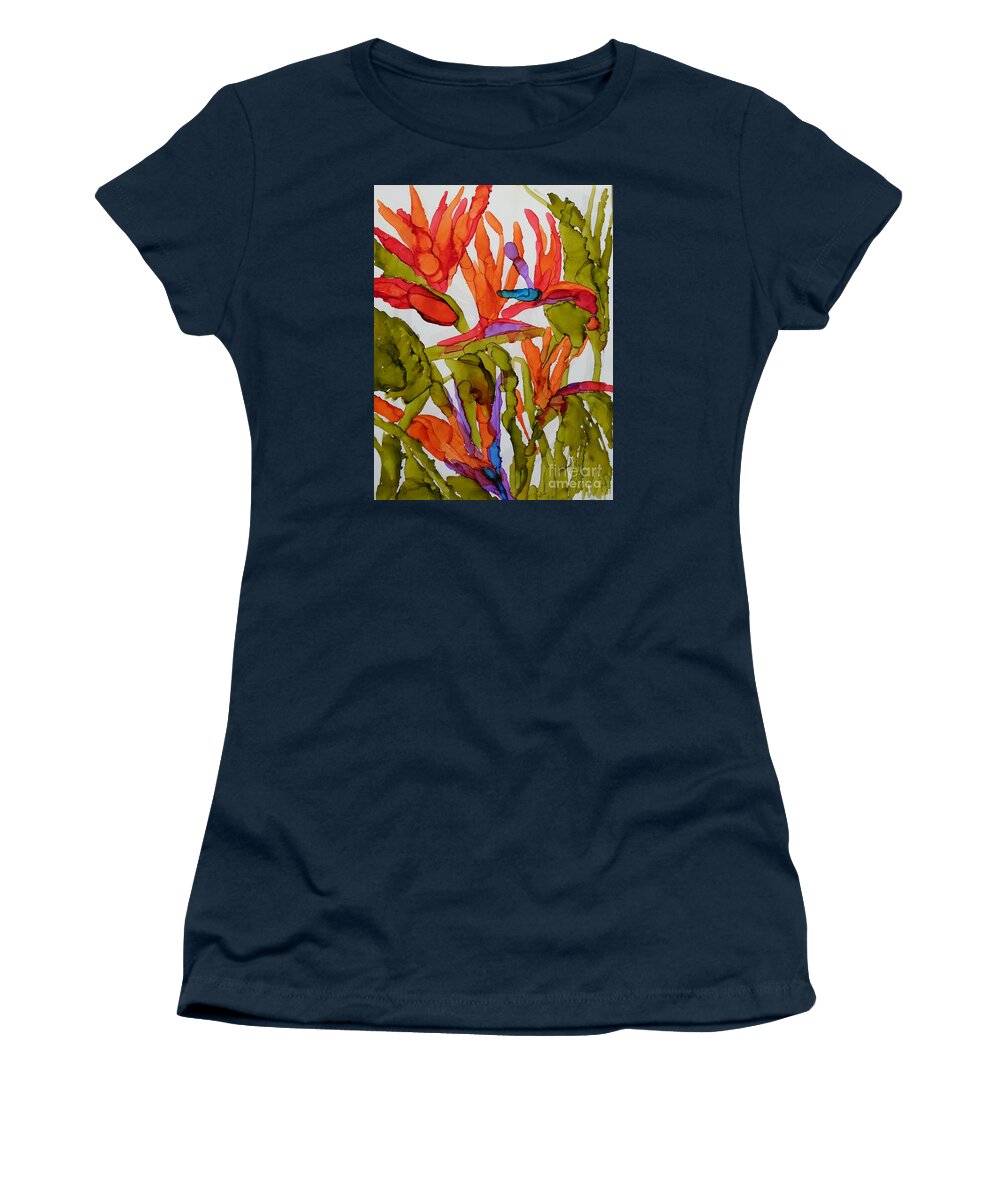 Birds Of Paradise Women's T-Shirt featuring the painting Birds Of Paradise by Vicki Housel