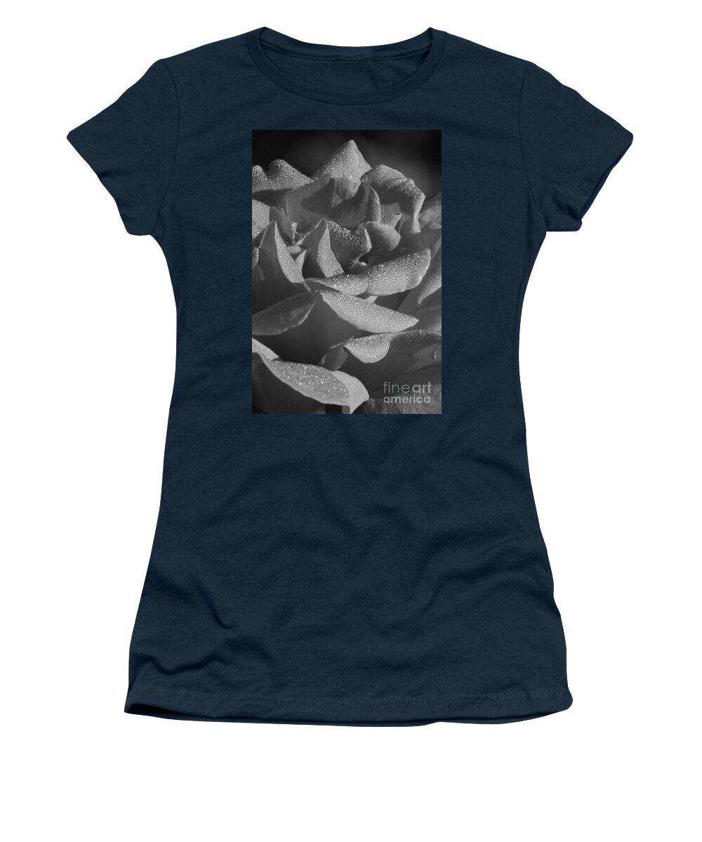Black And White Women's T-Shirt featuring the photograph Black and White morning rose by Jennifer E Doll