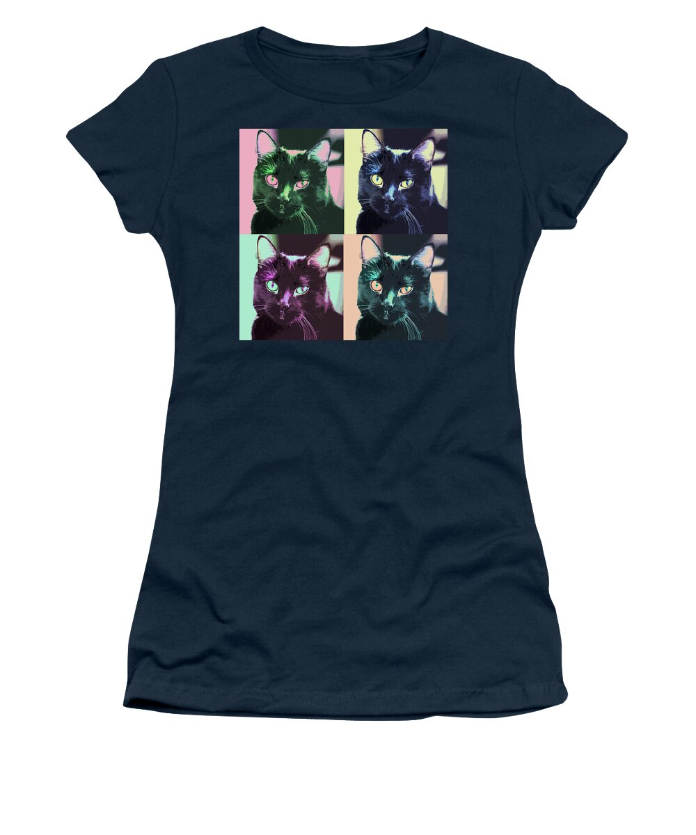 Black Cat Women's T-Shirt featuring the digital art Black Cat Pop Art 2 by Susan Stone