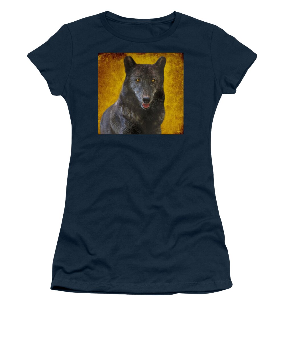 Black Wolf Women's T-Shirt featuring the photograph Black Wolf by Sandy Keeton