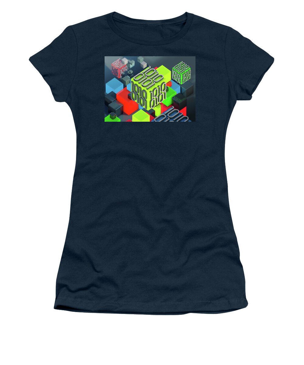 3 D Women's T-Shirt featuring the photograph Blocks Of Binary Code Data by Ikon Images