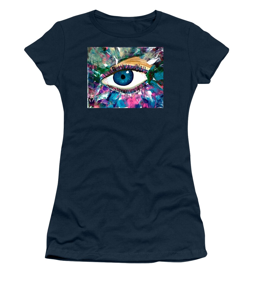 Eye Painting Women's T-Shirt featuring the painting Blue Eye Female Pop Art by Kelly M Turner