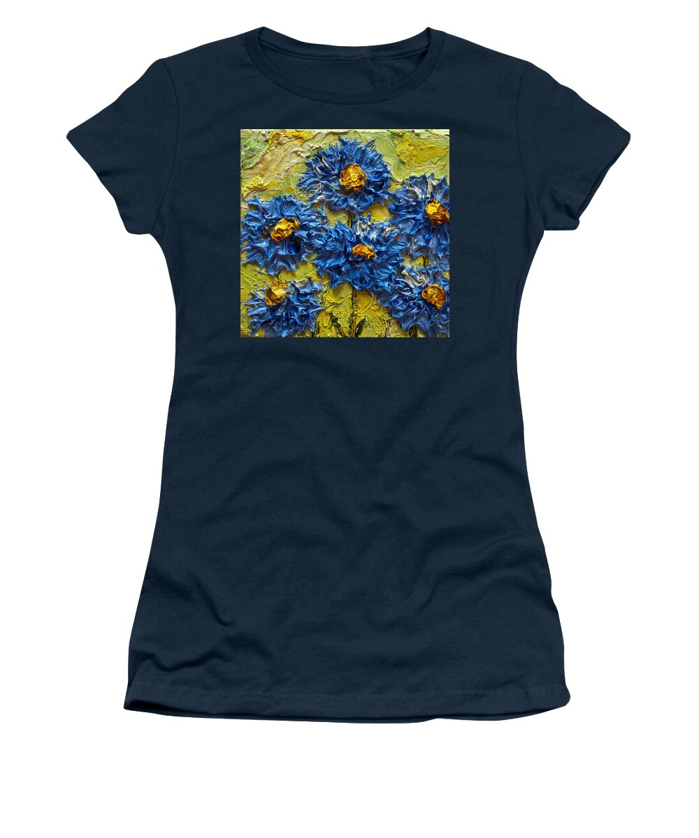 Blue Women's T-Shirt featuring the painting Paris' Blue Asters by Paris Wyatt Llanso