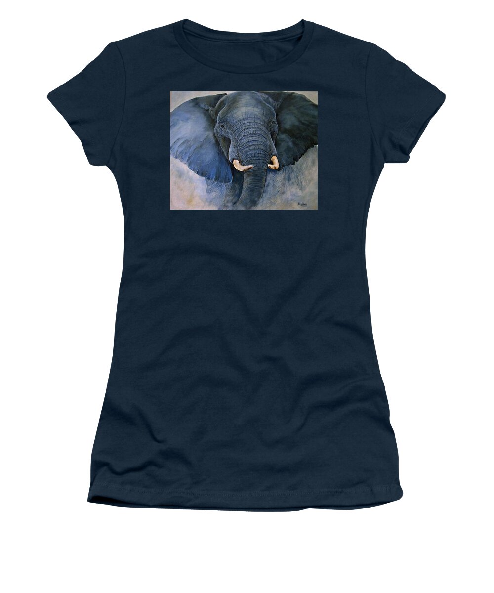 Elephants Women's T-Shirt featuring the painting Blue Rage by Barry BLAKE