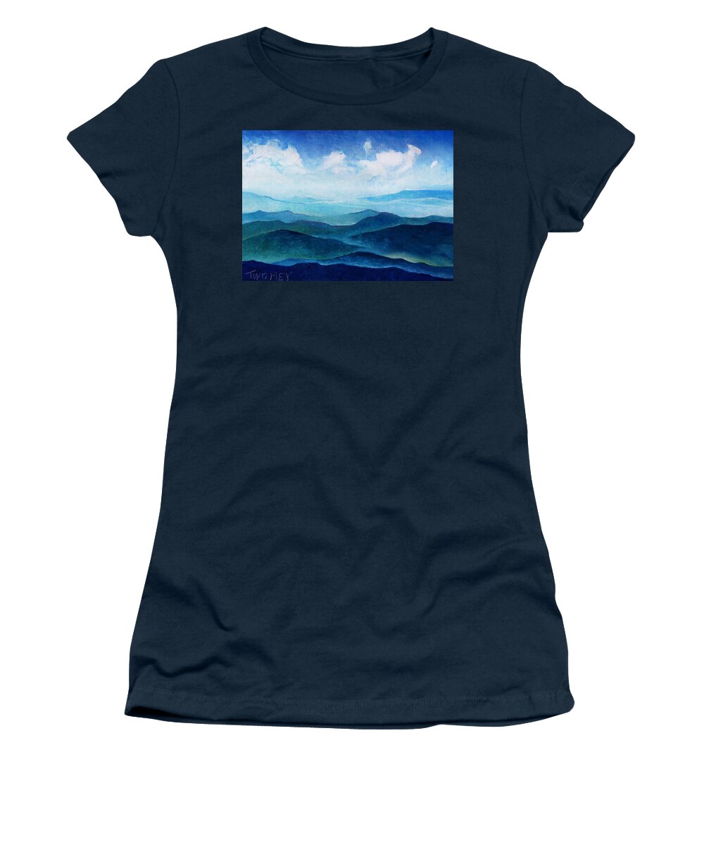 Blue Ridge Women's T-Shirt featuring the painting Blue Ridge Blue Skyline Sheep Cloud by Catherine Twomey