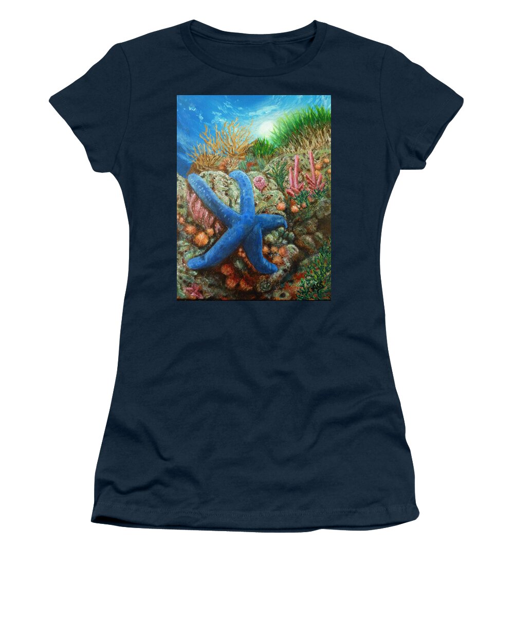 Blue Seastar Women's T-Shirt featuring the painting Blue Seastar by Amelie Simmons