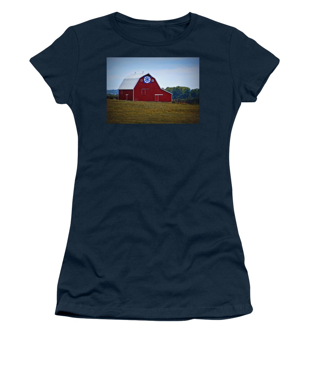 Barn Women's T-Shirt featuring the photograph Blue Star Quilt Barn by Cricket Hackmann
