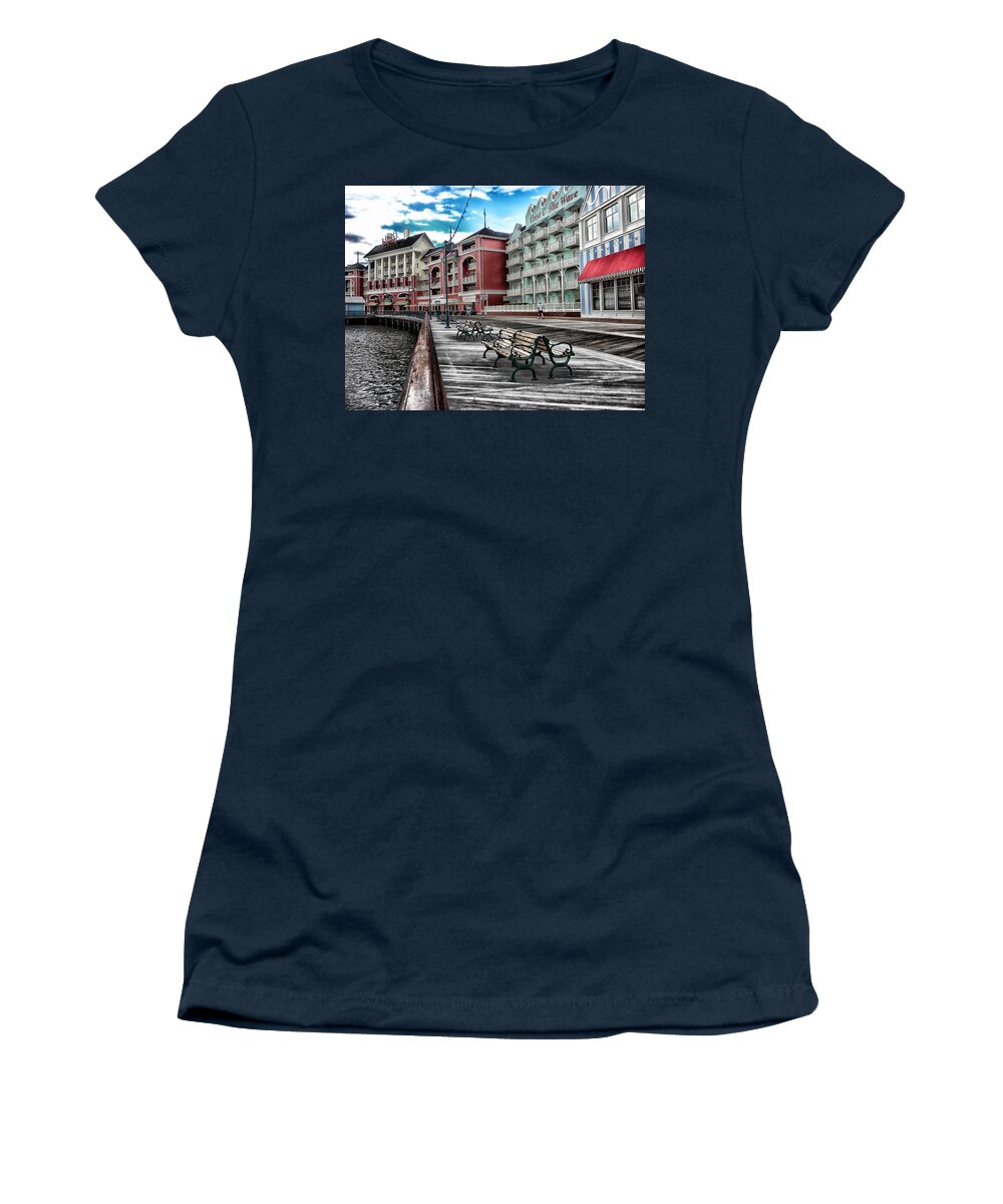 Boardwalk Women's T-Shirt featuring the photograph Boardwalk Early Morning by Thomas Woolworth