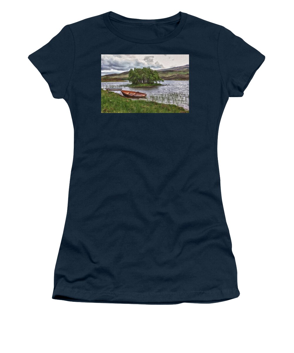 Bank Women's T-Shirt featuring the painting Boat On Lake Bank 1929 by Dean Wittle