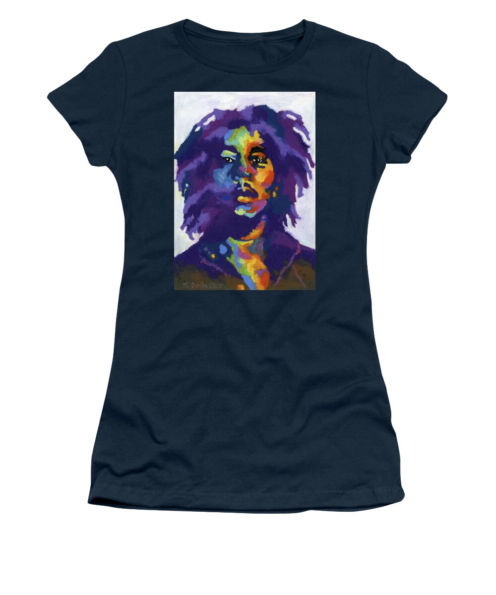 Bob Marley Women's T-Shirt featuring the painting Bob Marley by Stephen Anderson