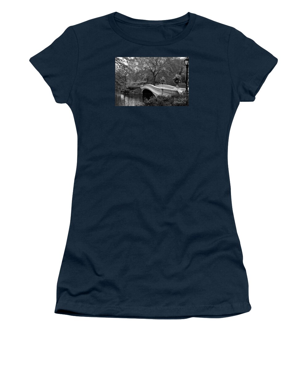 Bridge Women's T-Shirt featuring the photograph Bow Bridge NYC In Black and White by Christiane Schulze Art And Photography