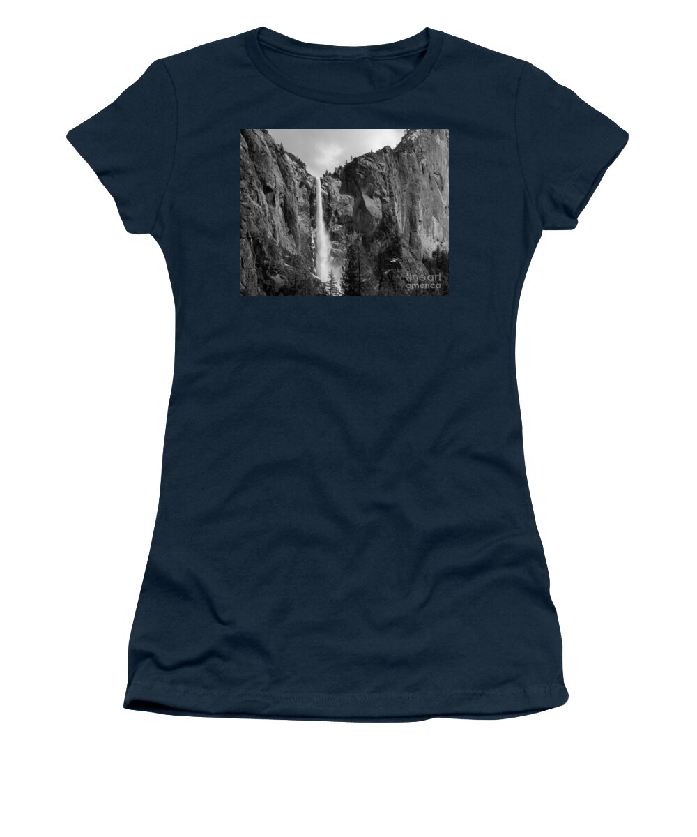 Bridal Veil Falls Women's T-Shirt featuring the photograph Bridalveil Falls in B and W by Bill Gallagher