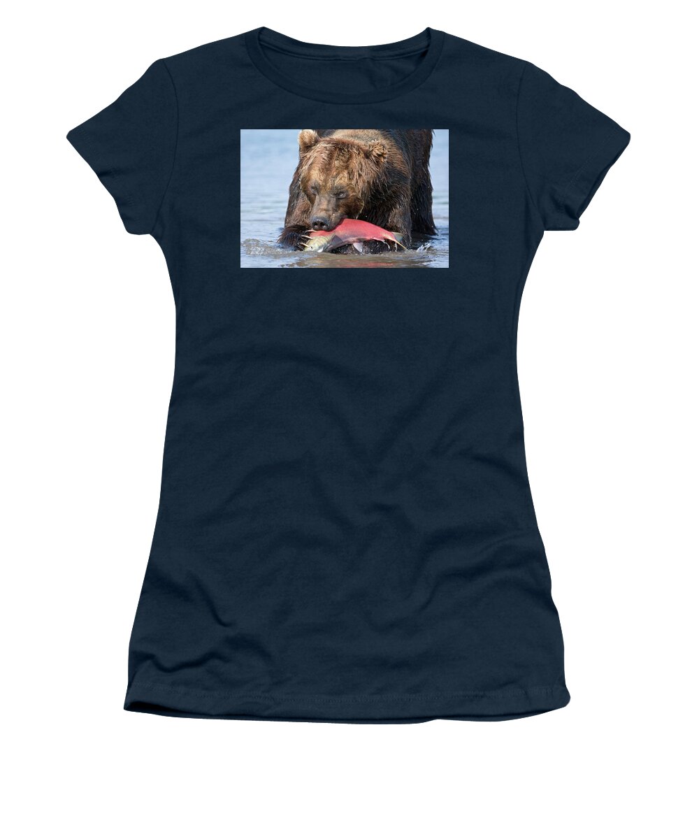 00782125 Women's T-Shirt featuring the photograph Brown Bear Ursus Arctos Feeding by Sergey Gorshkov