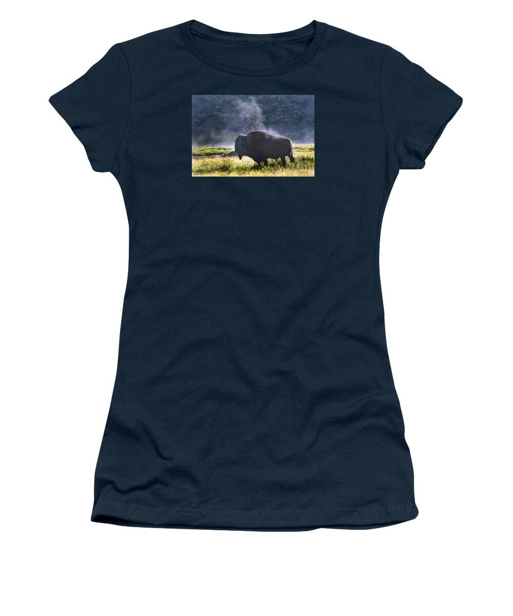 Buffalo. Bison Women's T-Shirt featuring the photograph Buffalo Steam-Signed-#2170 by J L Woody Wooden