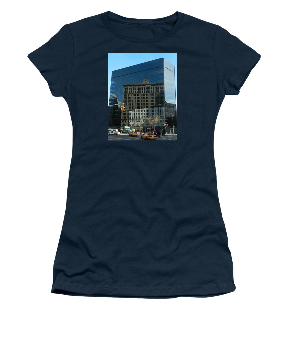 Buildings Women's T-Shirt featuring the photograph Building Reflections NYC by Emmy Marie Vickers