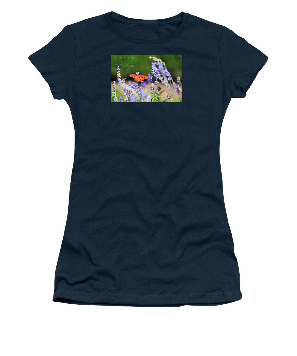 Flower Artwork Women's T-Shirt featuring the photograph Butterfly with Message by Mary Buck