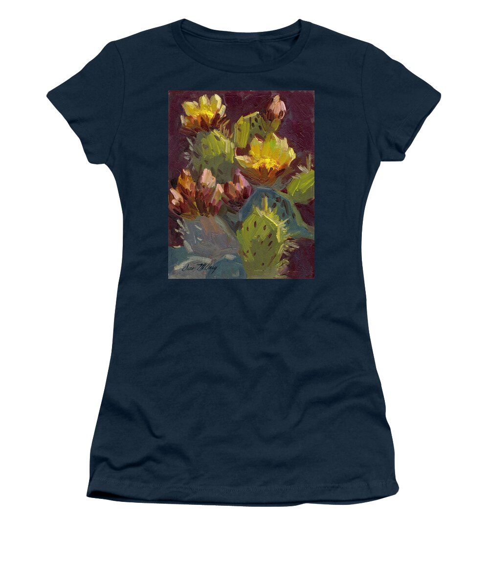 Desert Women's T-Shirt featuring the painting Cactus in Bloom 1 by Diane McClary