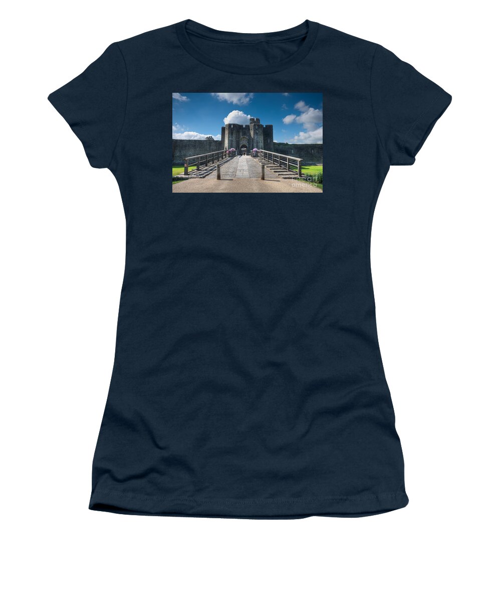 Caerphilly Castle Women's T-Shirt featuring the photograph Caerphilly Castle Main Gate by Steve Purnell