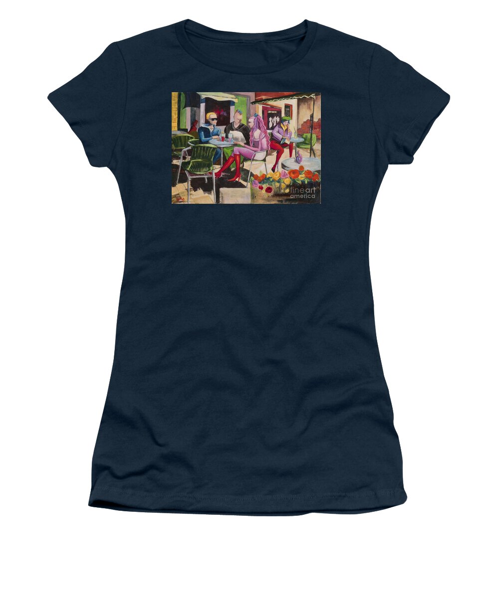Fauvism Women's T-Shirt featuring the painting Cafe Marseille by Elisabeta Hermann