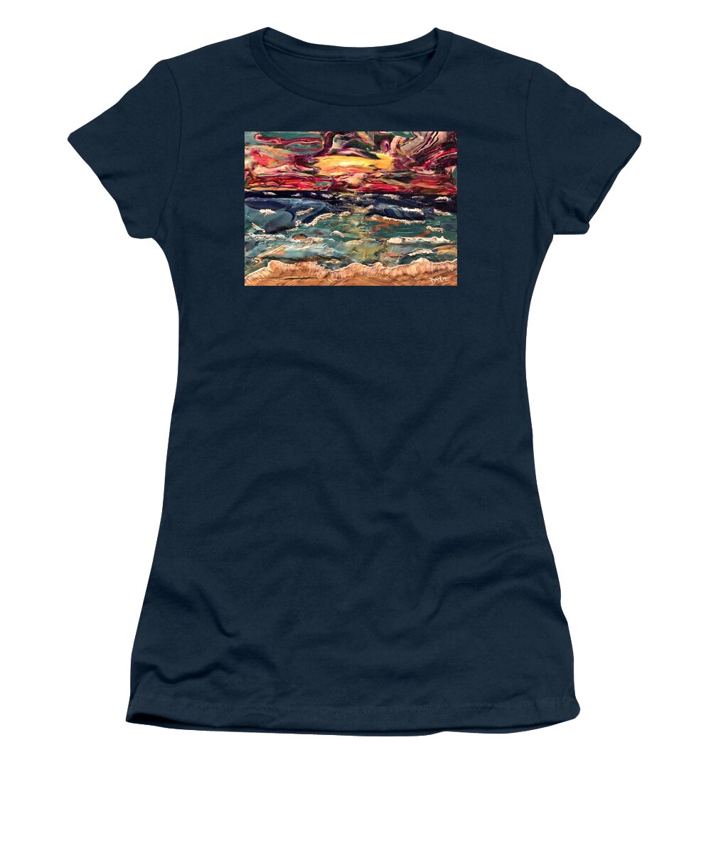 Polymer Clay Women's T-Shirt featuring the mixed media Capricious Sea by Deborah Stanley