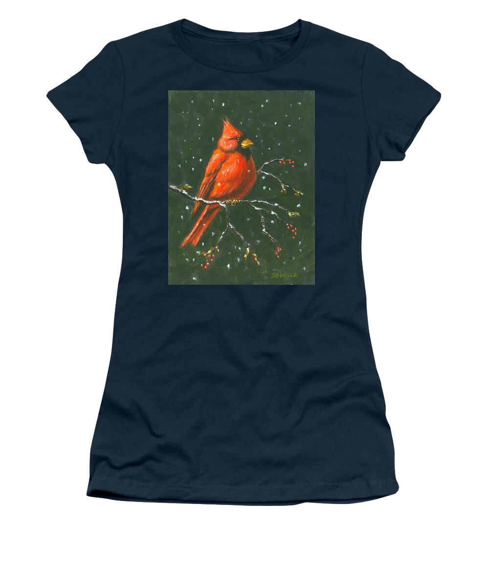 Northern Women's T-Shirt featuring the painting Cardinal by Richard De Wolfe