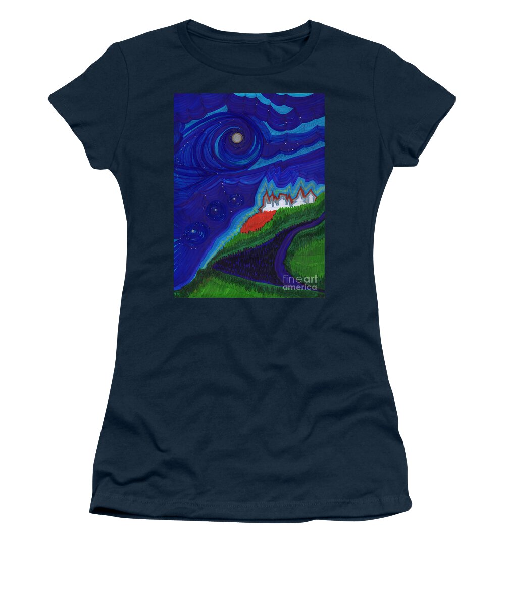 First Star Art Women's T-Shirt featuring the drawing Castle on the Cliff by jrr by First Star Art