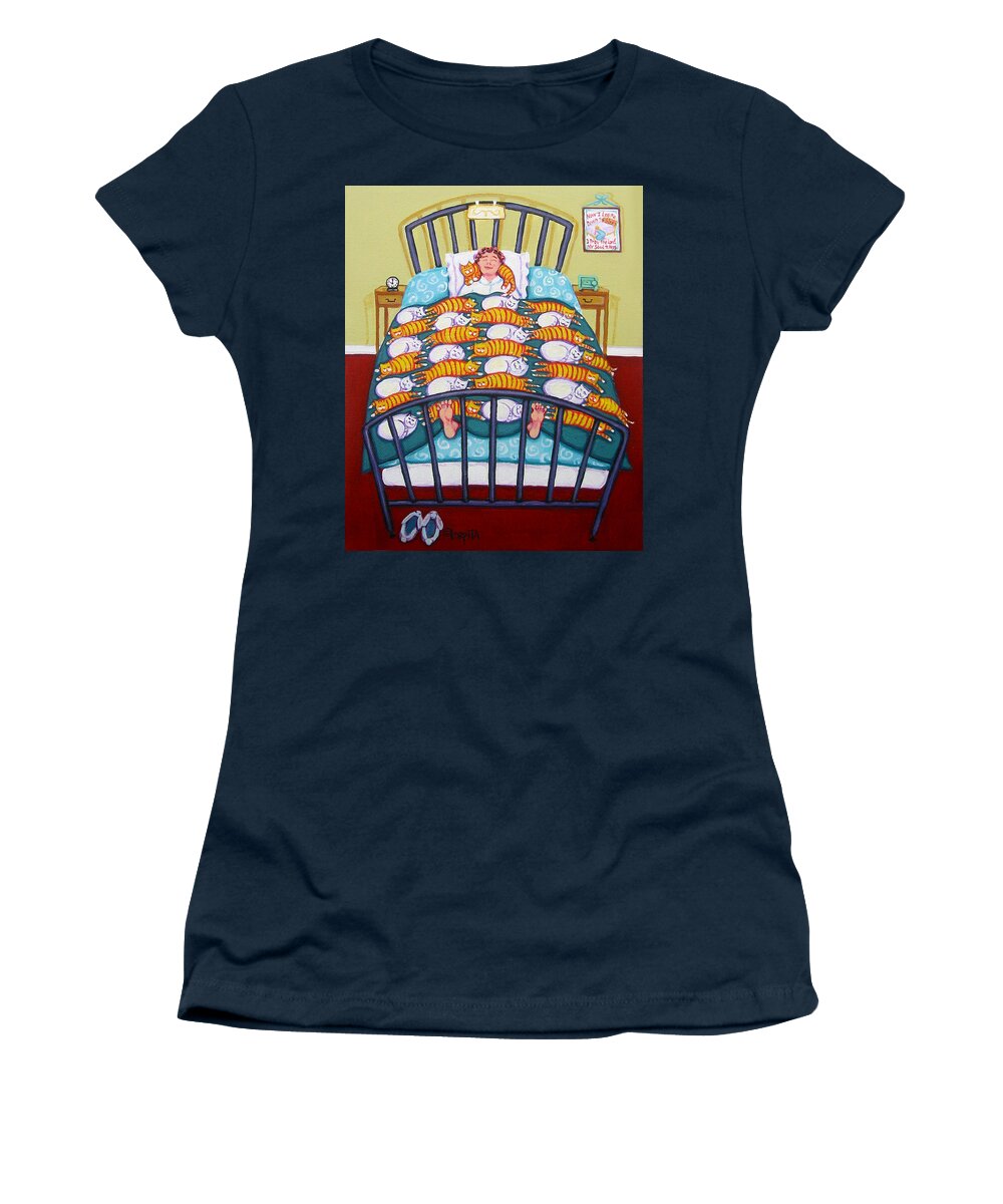 Rebecca Korpita Women's T-Shirt featuring the painting Cat Quilt by Rebecca Korpita