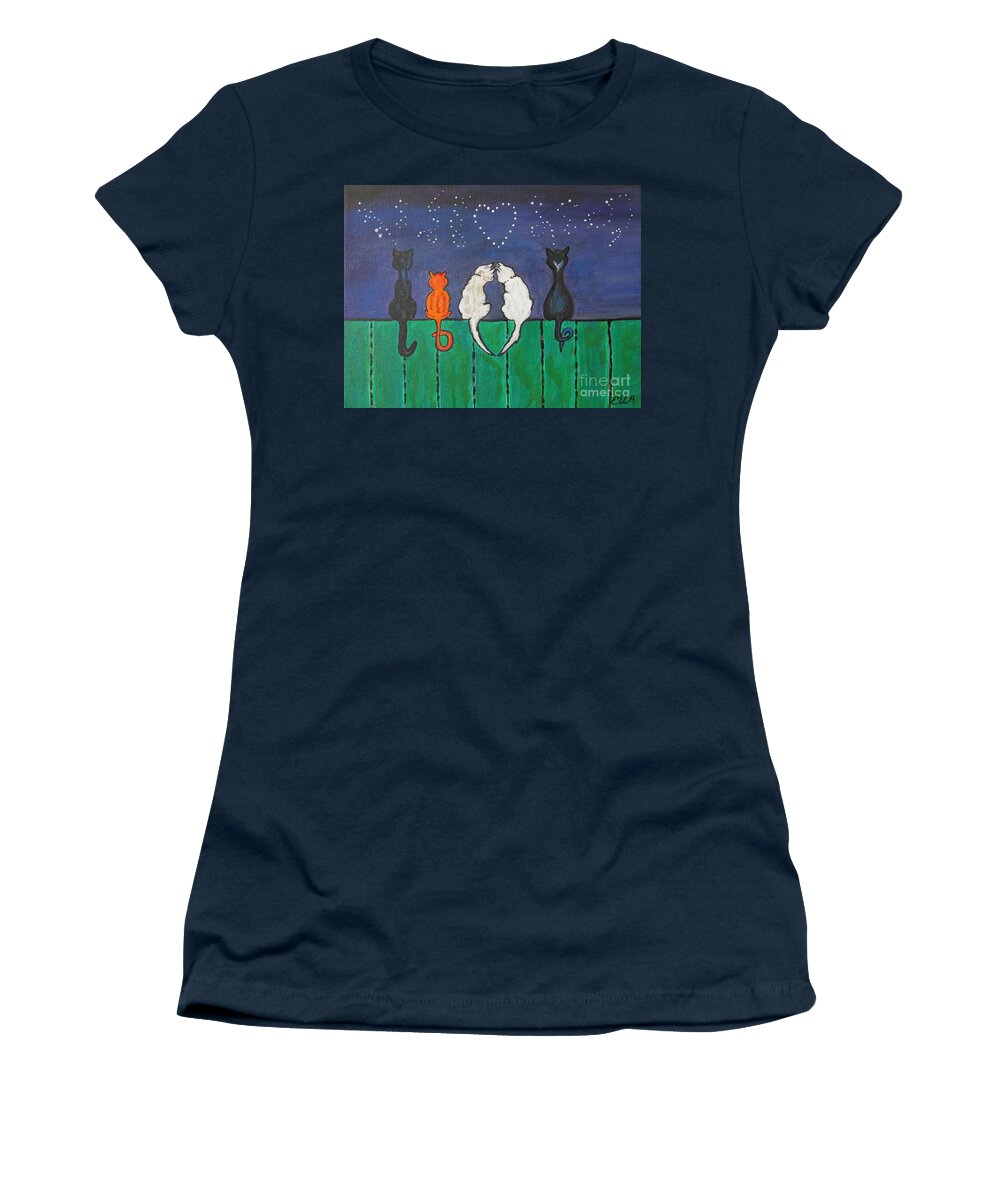 Cats Women's T-Shirt featuring the painting Cat Tails by Ella Kaye Dickey