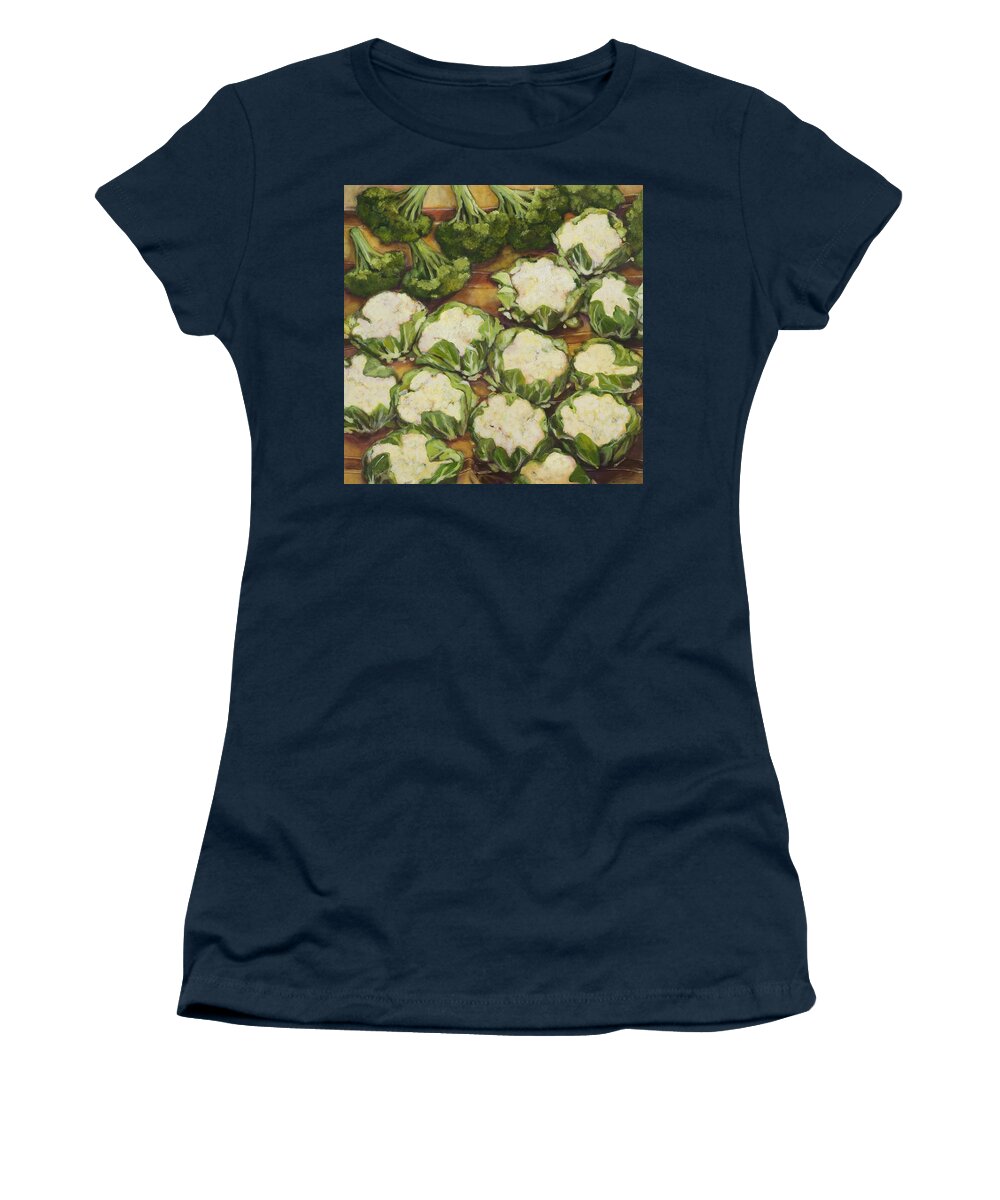 Cauliflower Women's T-Shirt featuring the painting Cauliflower March by Jen Norton