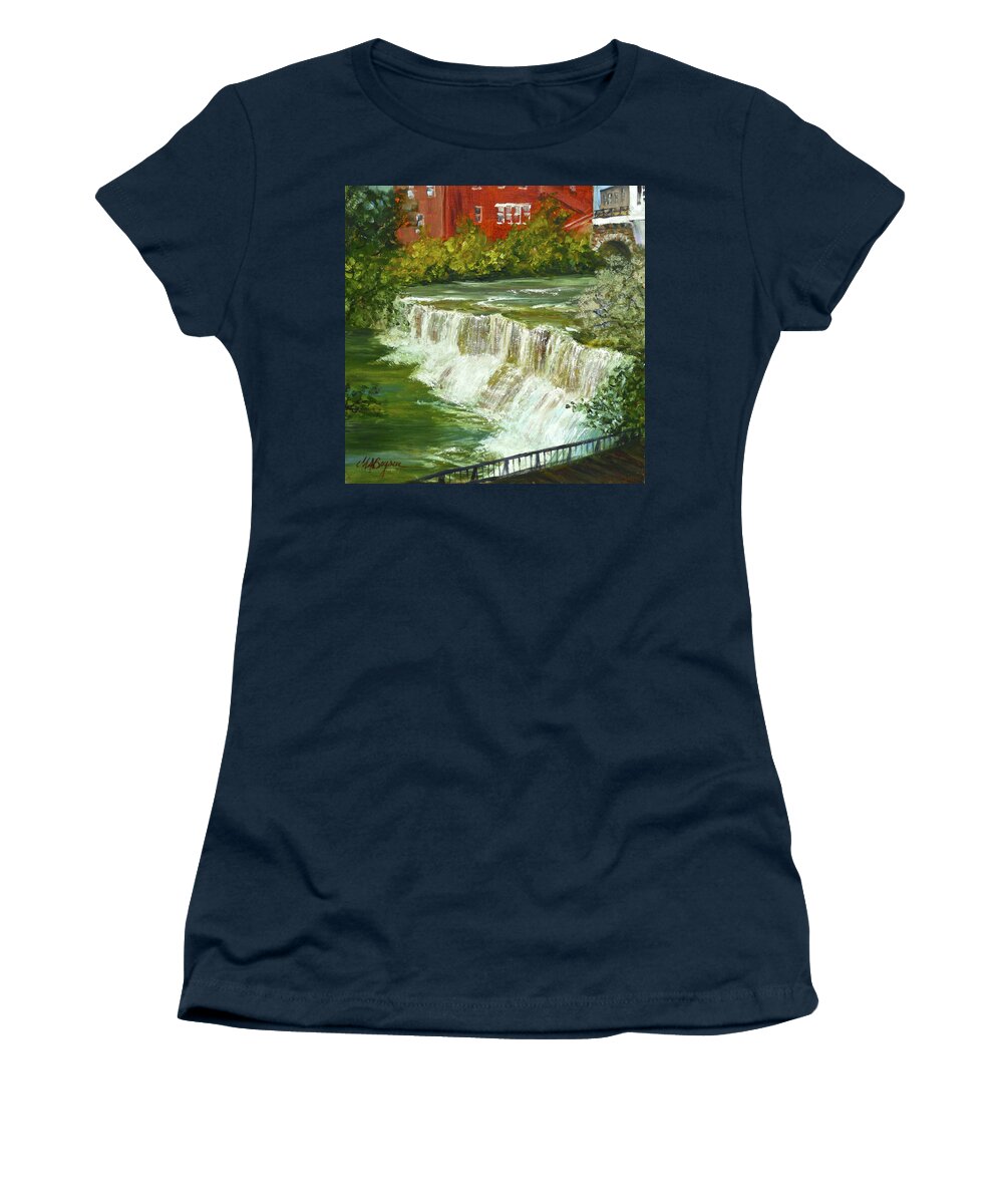 Chagrin Falls Women's T-Shirt featuring the painting Chagrin Falls by Maryann Boysen
