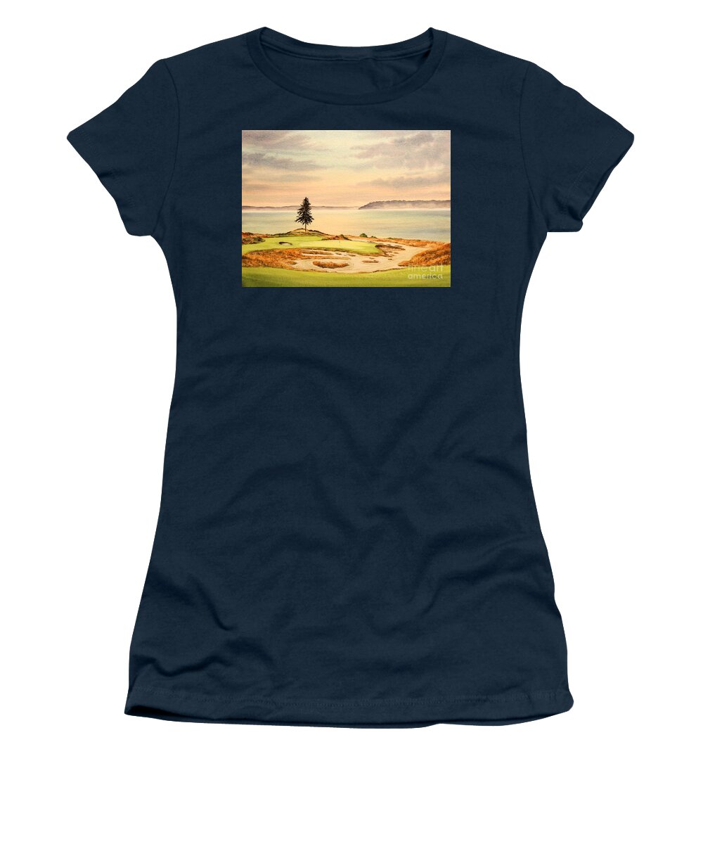 Chambers Bay Golf Course Women's T-Shirt featuring the painting Chambers Bay Golf Course Hole 15 by Bill Holkham
