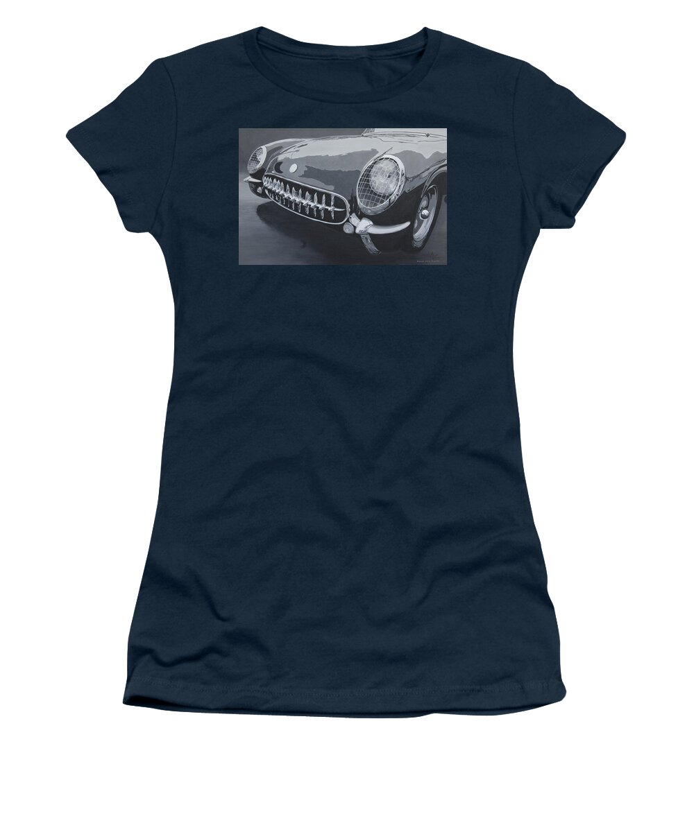 Transportation Women's T-Shirt featuring the painting Chevrolet Corvette 1954 by Anna Ruzsan
