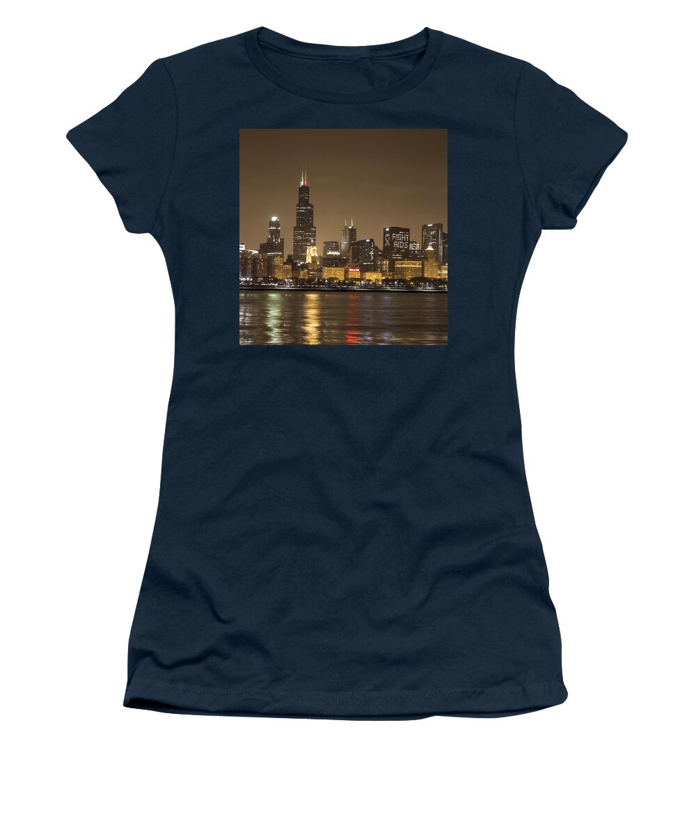 Chicago Women's T-Shirt featuring the photograph Chicago Skyline - World AIDS Day 12/1/12 by Peter Ciro