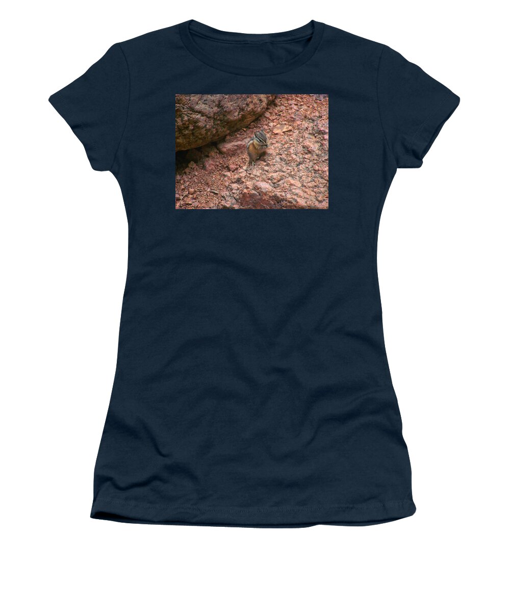 Chipmunk Women's T-Shirt featuring the photograph Chipmunk eating by Flees Photos