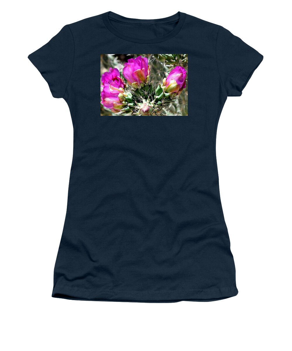 Cholla Women's T-Shirt featuring the photograph Cholla Cactus Flowers by Barbara Milton