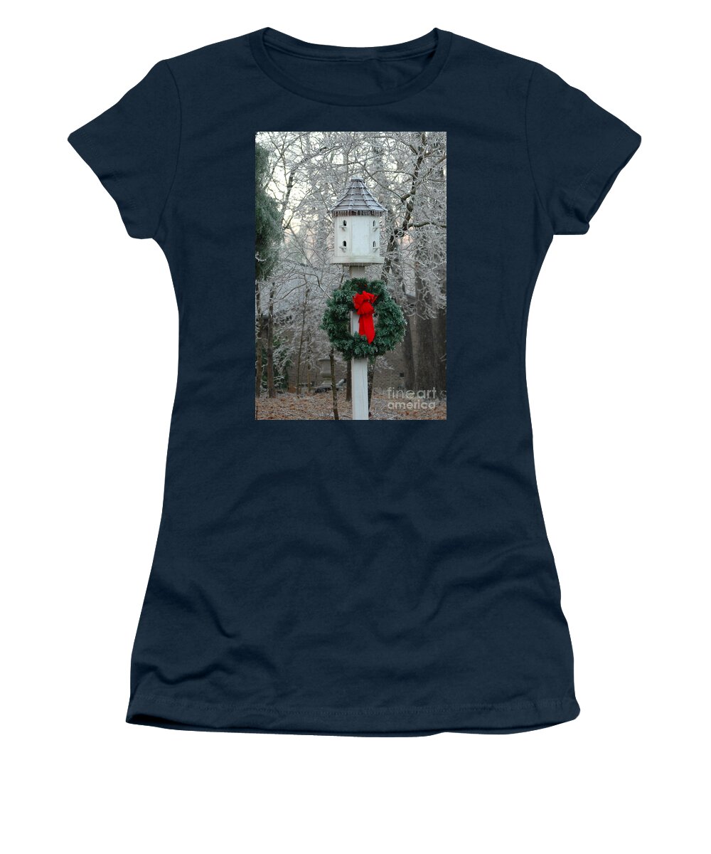  Wreath Women's T-Shirt featuring the photograph Christmas Bird House by Jt PhotoDesign