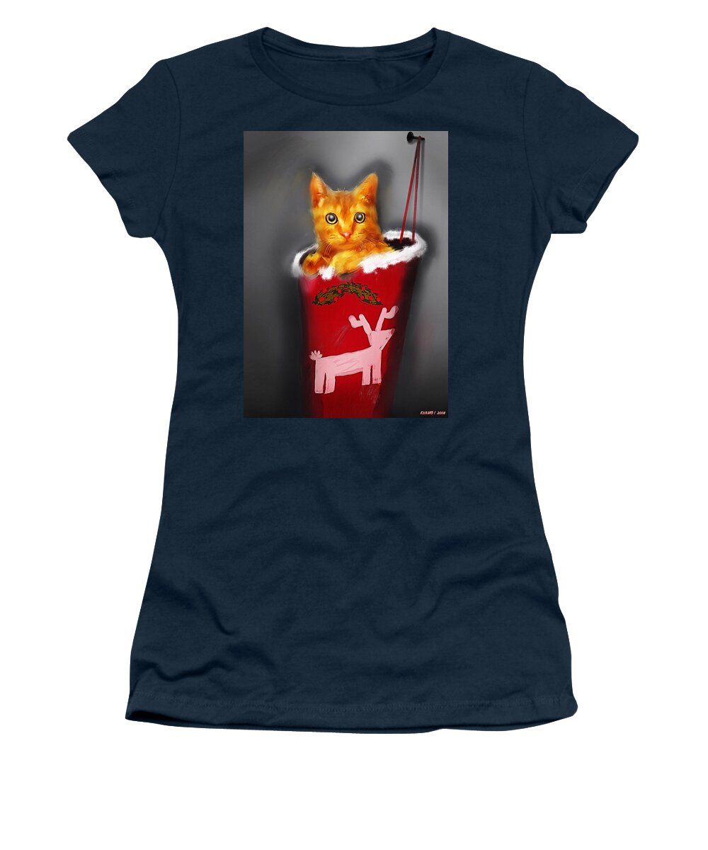 Christmas Women's T-Shirt featuring the digital art Christmas Kitten by Ken Morris