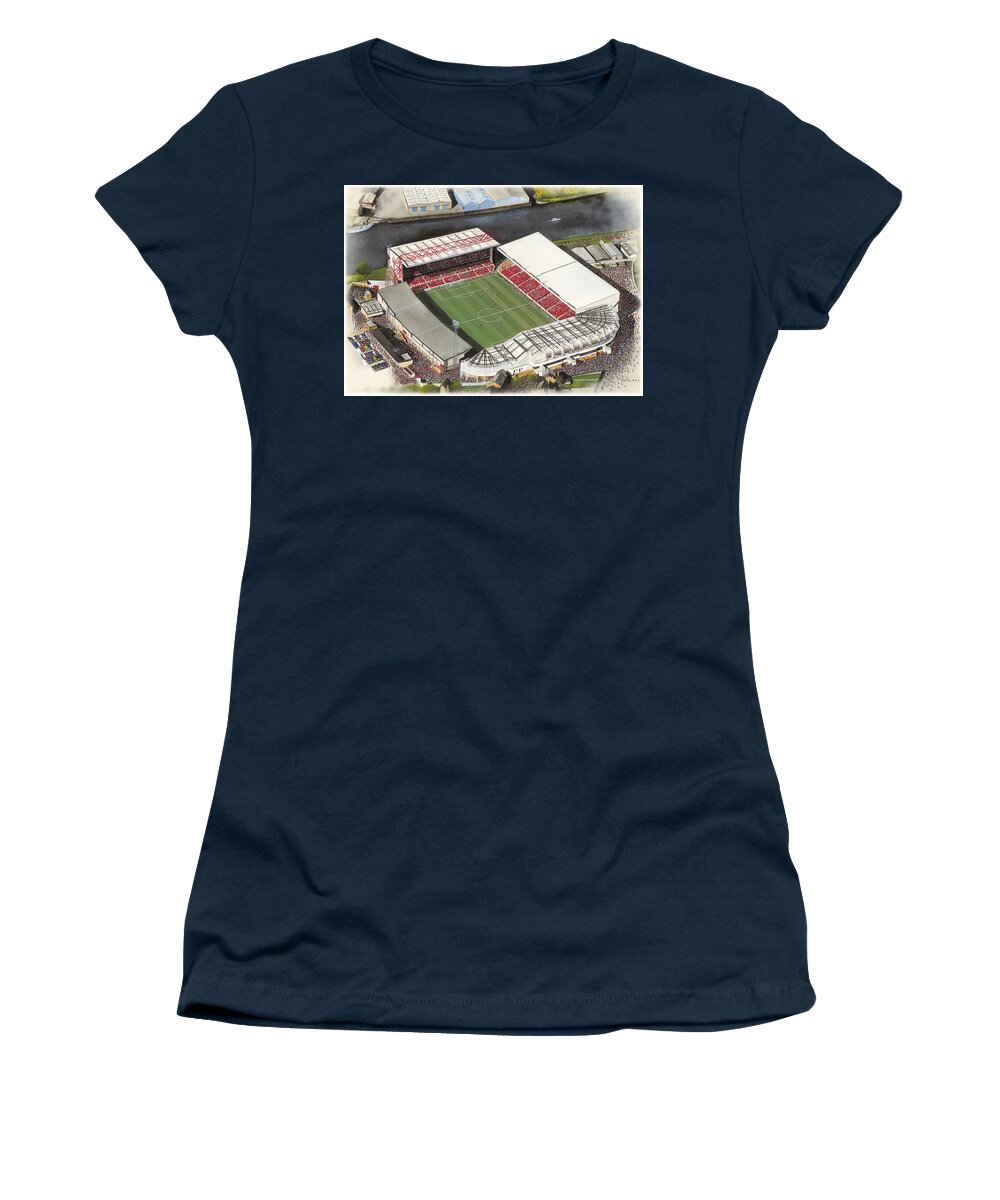 Art Women's T-Shirt featuring the painting City Ground - Nottingham Forest by Kevin Fletcher