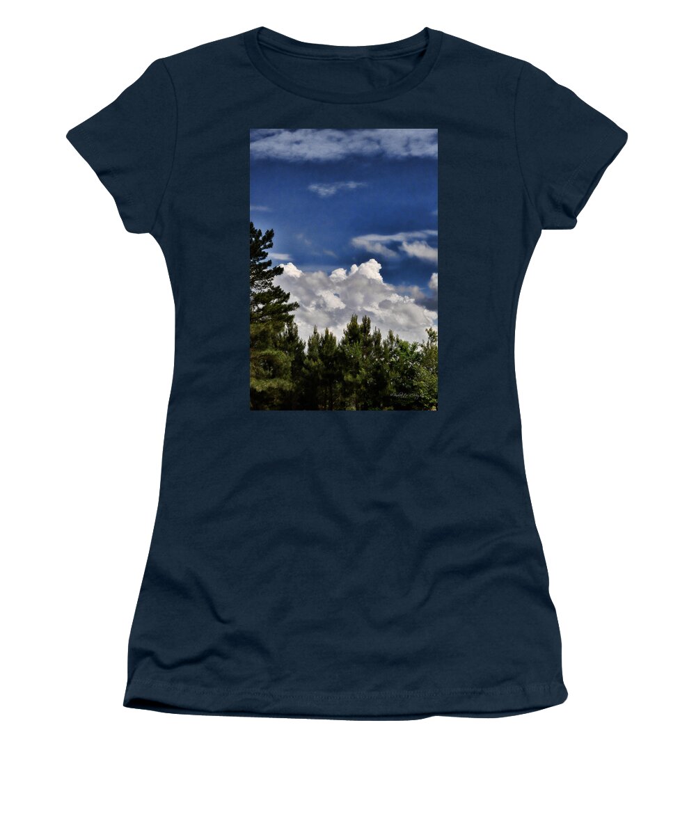 Popular Women's T-Shirt featuring the photograph Clouds Like Mountains Behind The Pines by Paulette B Wright