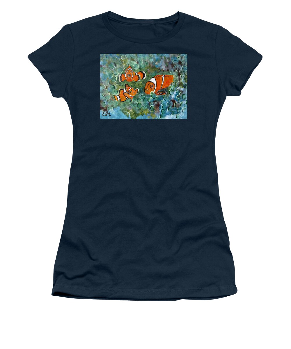 Fish Women's T-Shirt featuring the painting Clown Fish Art original tropical painting by Ella Kaye Dickey