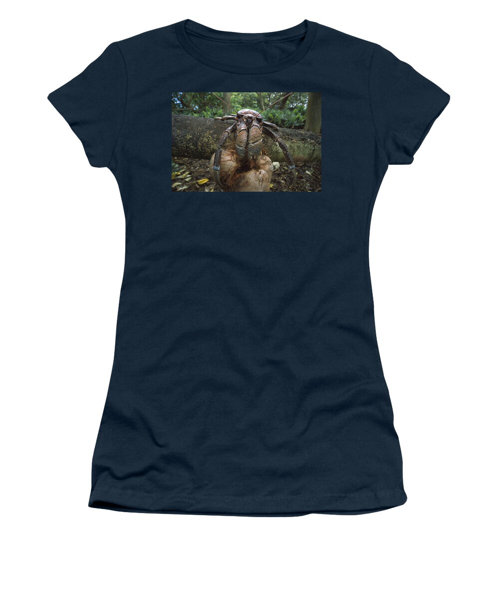 Feb0514 Women's T-Shirt featuring the photograph Coconut Crab Eating Palmyra Atoll by Tui De Roy