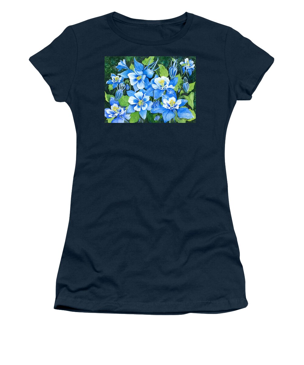 Flowers Women's T-Shirt featuring the painting Colorado Columbines by Barbara Jewell