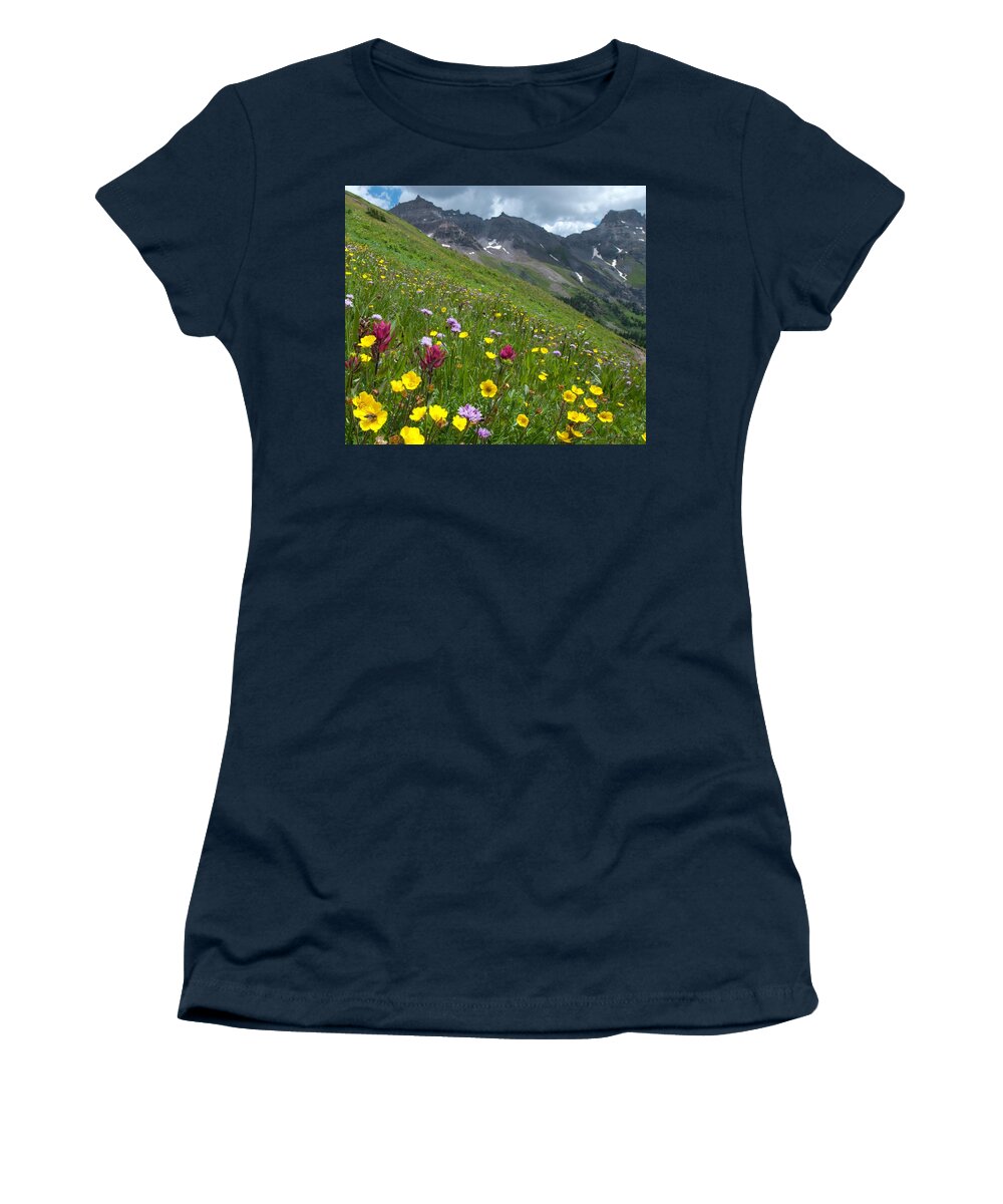 Colorado Women's T-Shirt featuring the photograph Colorado Wildflowers and Mountains by Cascade Colors