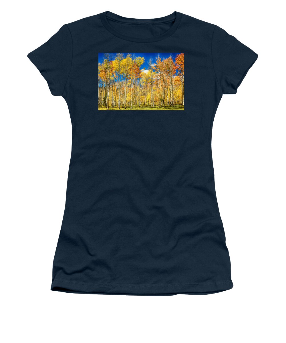 Aspen Women's T-Shirt featuring the photograph Colorful Colorado Autumn Aspen Trees by James BO Insogna