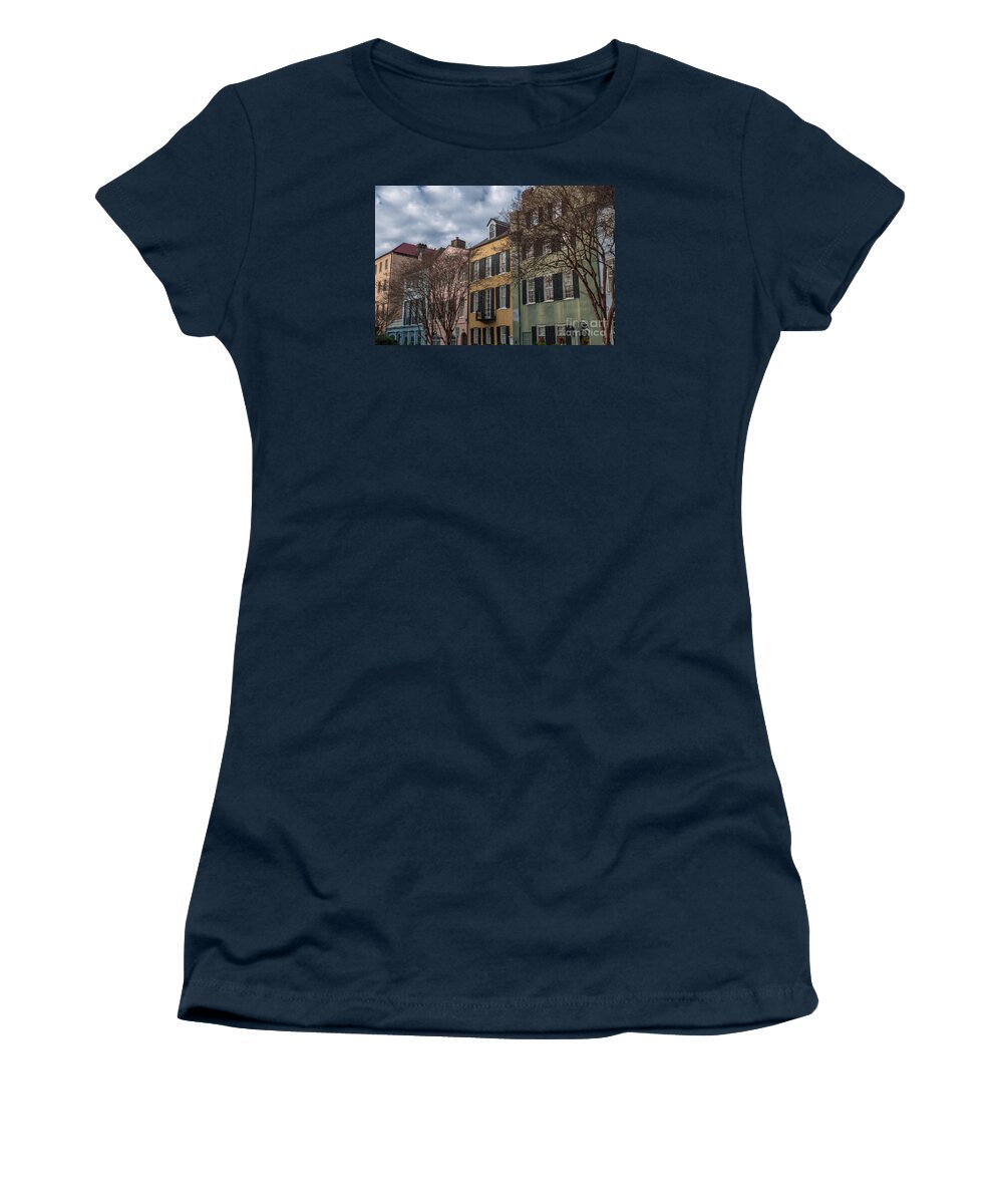 Rainbow Row Women's T-Shirt featuring the photograph Colorful Homes of Charleston by Dale Powell