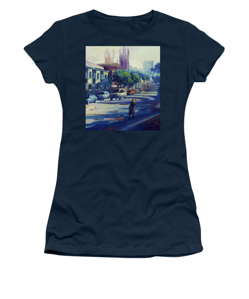 Cityscape Women's T-Shirt featuring the painting Columbus street by Rick Nederlof