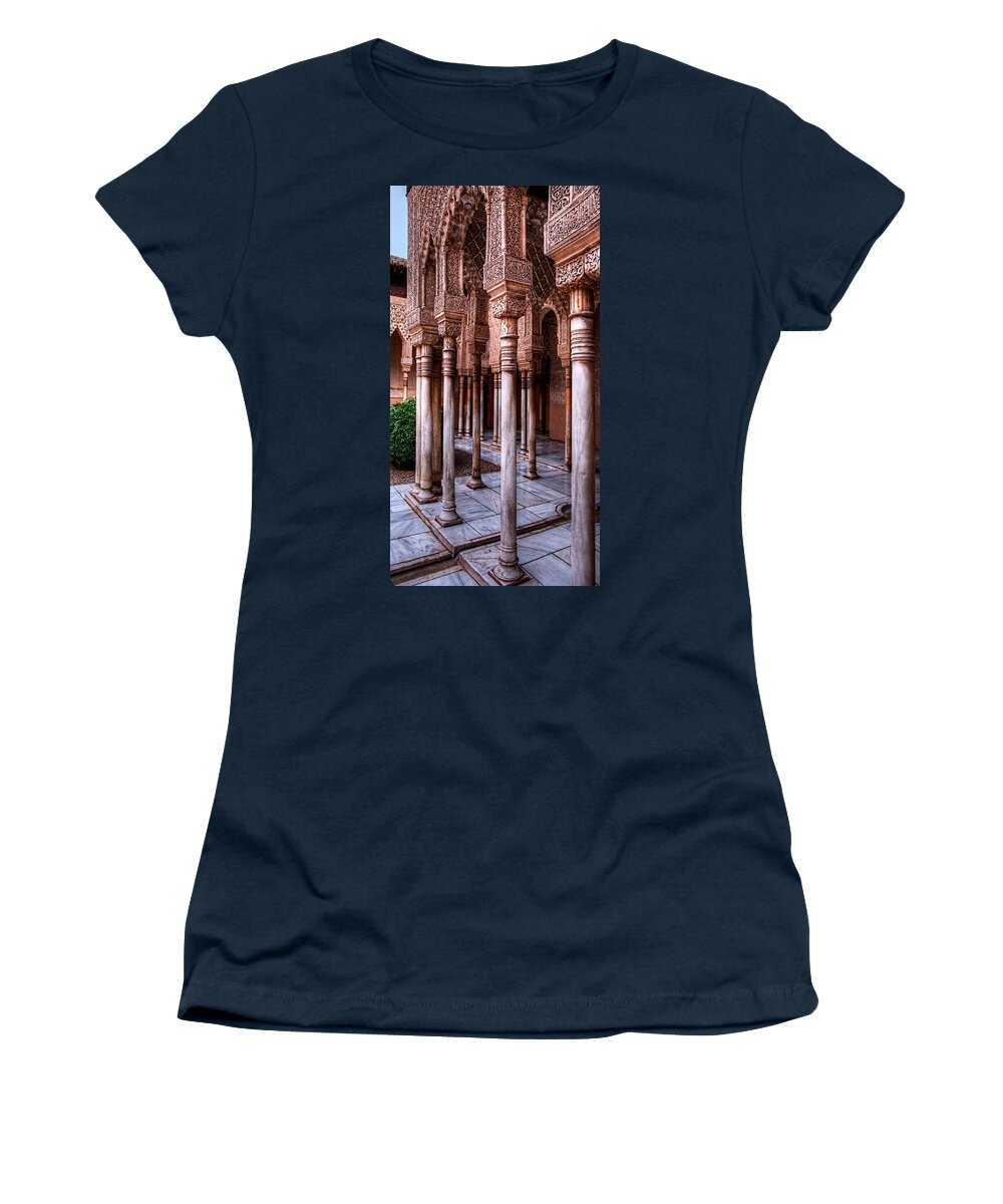 Alhambra Columns Women's T-Shirt featuring the photograph Columns of the Court of the Lions by Weston Westmoreland