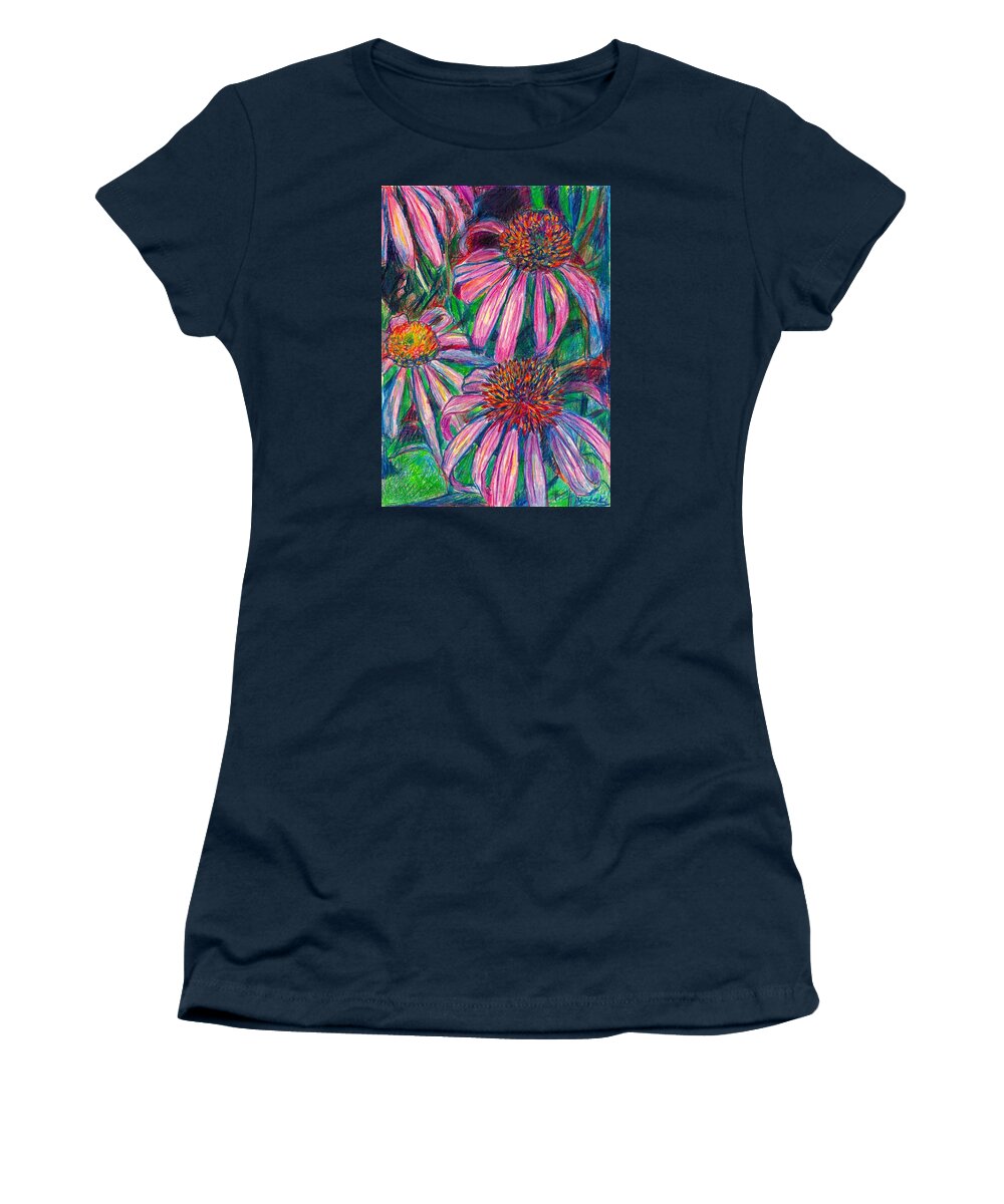 Coneflowers Women's T-Shirt featuring the drawing Coneflower Twirl by Kendall Kessler