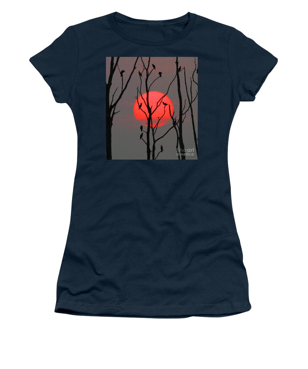 Sunrise Women's T-Shirt featuring the photograph Cormorants at Sunrise by Roger Becker