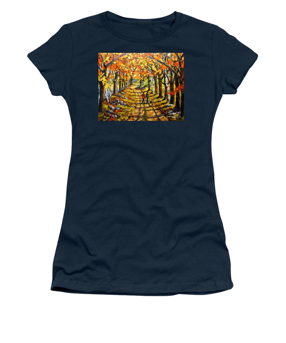 Autumn Women's T-Shirt featuring the painting Country Lane Romance by Prankearts by Richard T Pranke